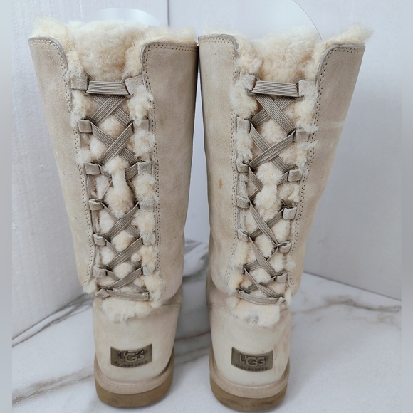 UGG Shoes - UGG Tall Lace-Back Shearling Boots in Light Beige/Cream